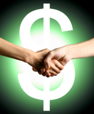 shaking hands in front of money sign: SBDPro Automotive blog